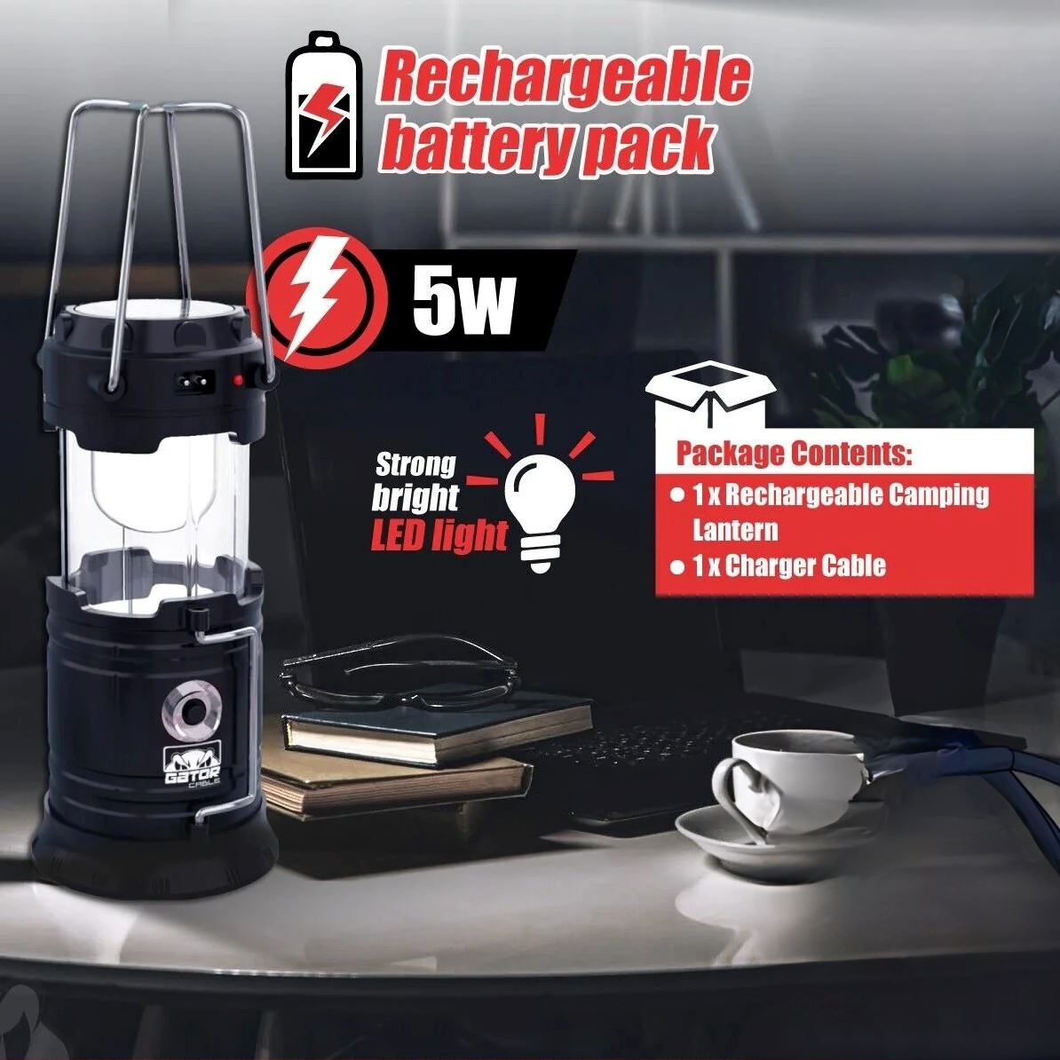 GatorXPro™ Solar Power Bank + LED Camping Lantern: Rechargeable Solar Flashlight USB GatorXPro™