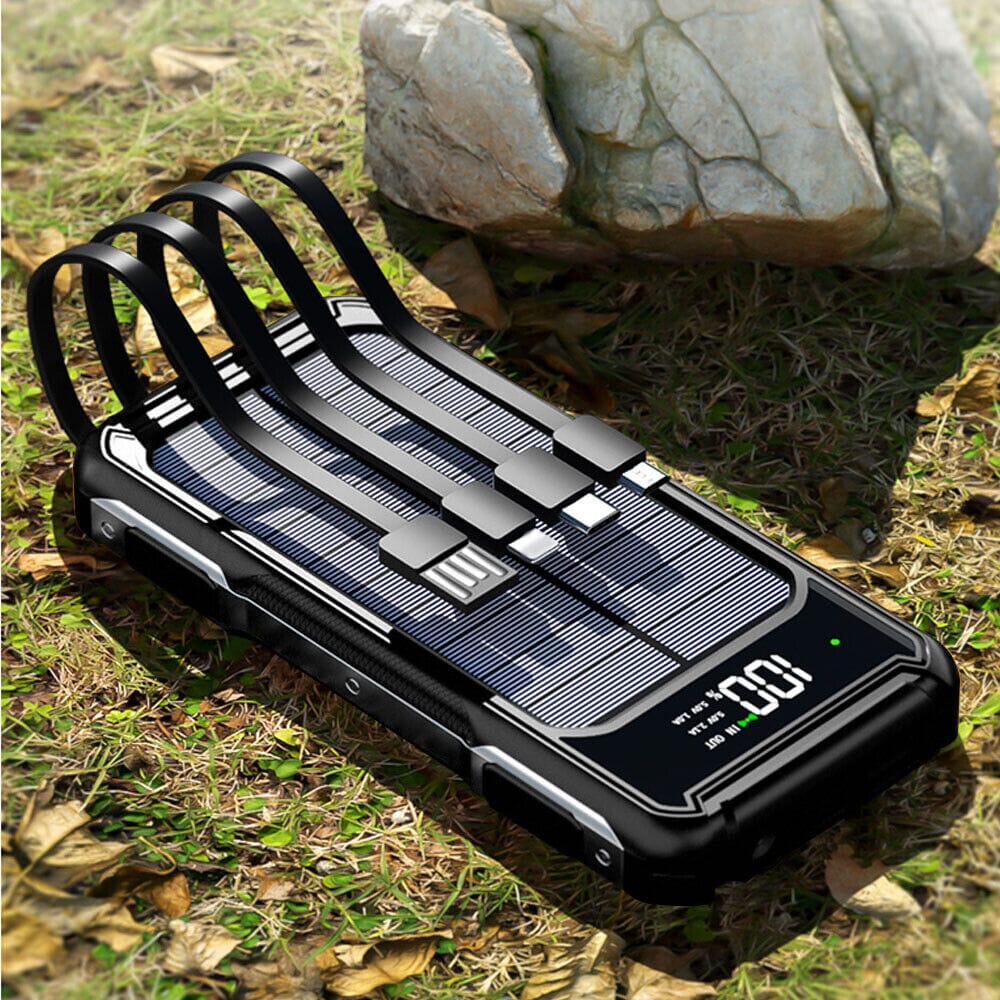 SMAXElite™ Portable Solar Power Bank: 30,000mAH, 4 USB Built-in Cables, Waterproof Cell Phone Charger power bank SMAXPro™