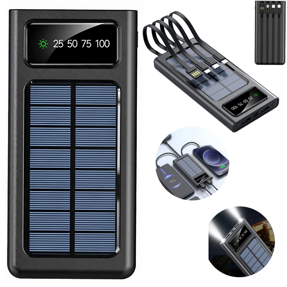 SMAXPlus™ Portable Solar Power Bank: 30,000mAH, 4 USB Built-in Cables, Waterproof Cell Phone Charger power bank SMAXPlus™ 