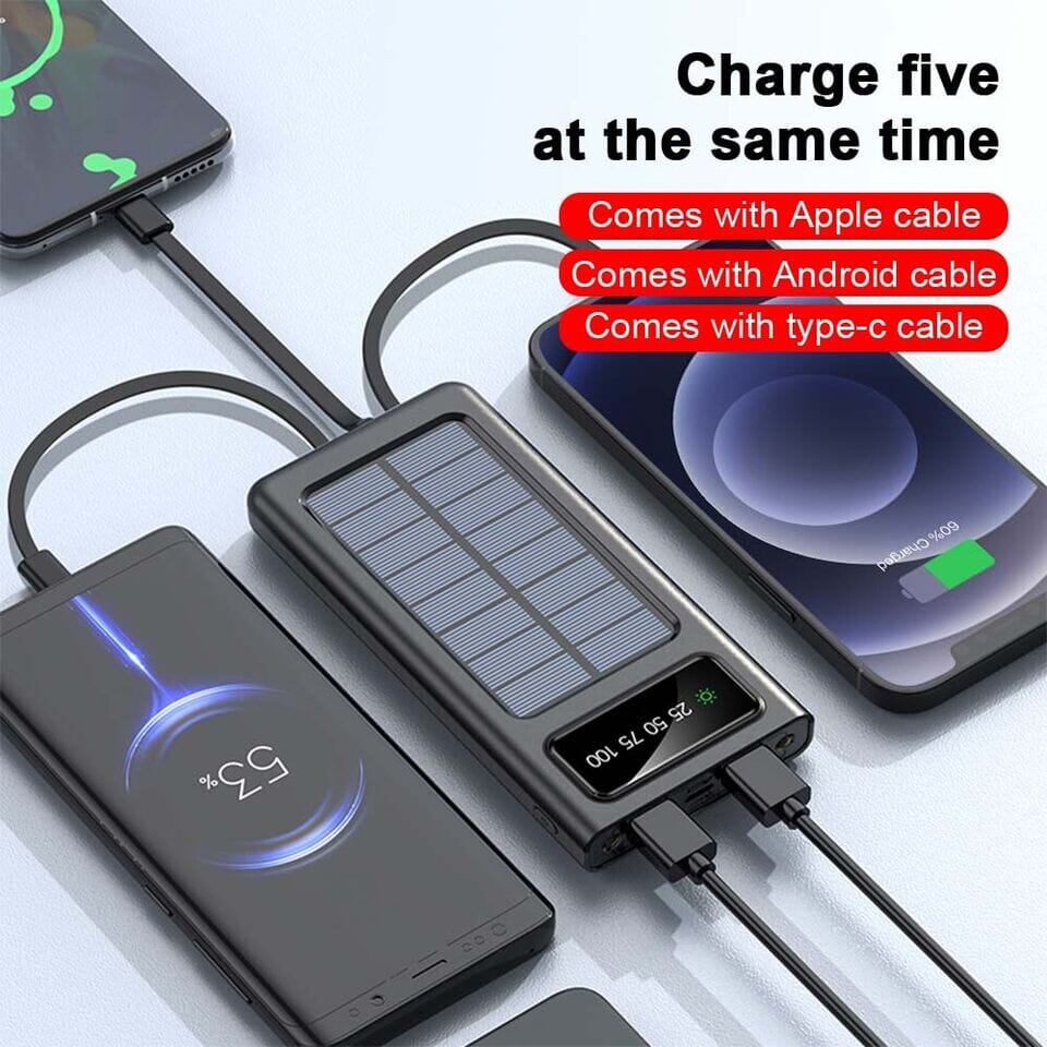 SMAXPlus™ Portable Solar Power Bank: 30,000mAH, 4 USB Built-in Cables, Waterproof Cell Phone Charger power bank SMAXPlus™