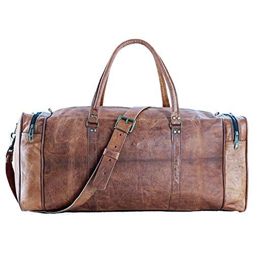 KPLeatherZ™ Men's FULL-Grain Leather 24in Brown Duffle Weekend Travel Bag Duffle Travel Bag KPLeatherZ™
