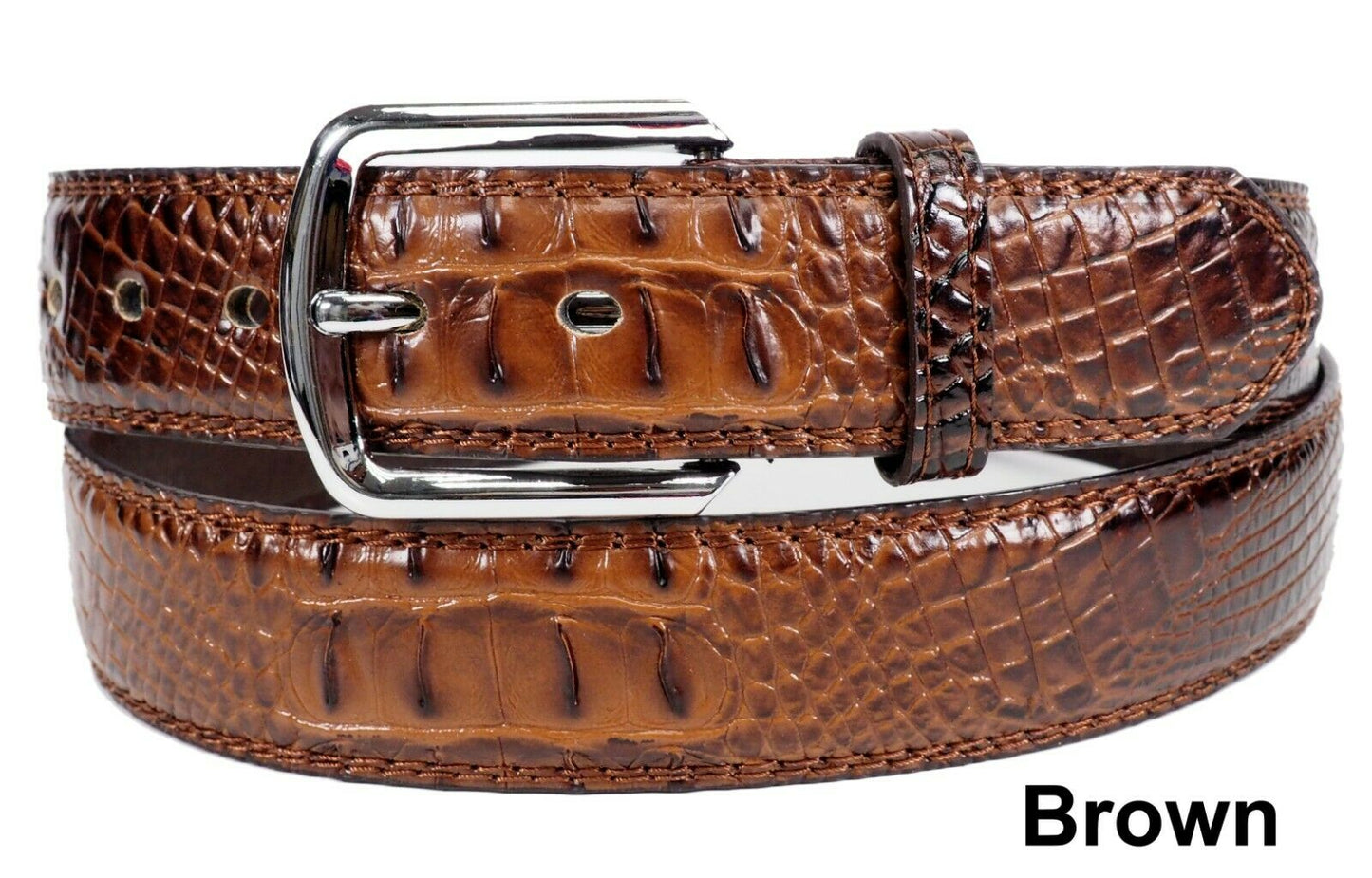 MRoyale™ Men's Faux Alligator Crocodile Skin Belt - Genuine Leather - Metal Buckle mens belts MRoyale™ Brown M