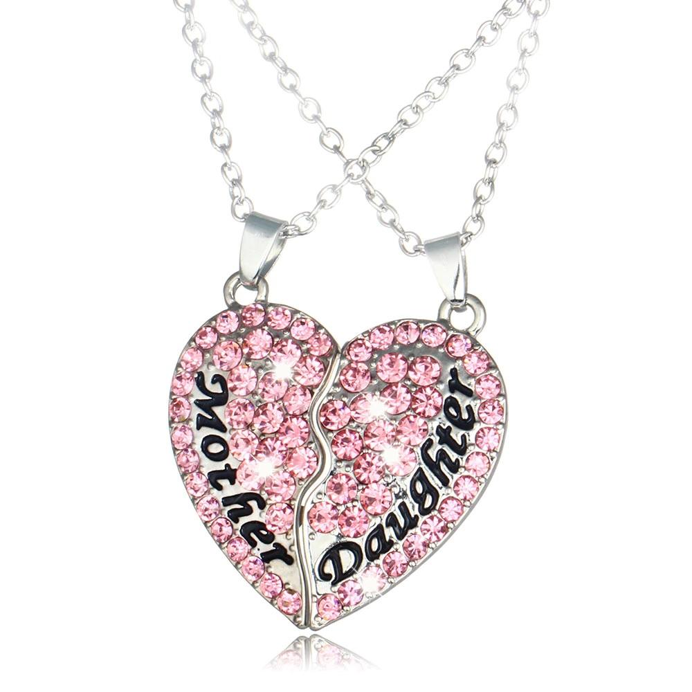Mother's Day 'Mother & Daughter' 2-Piece Heart Pink Crystal Rhinestone Necklace Pendant & Chain Gift Mother Gift SHINELUX™
