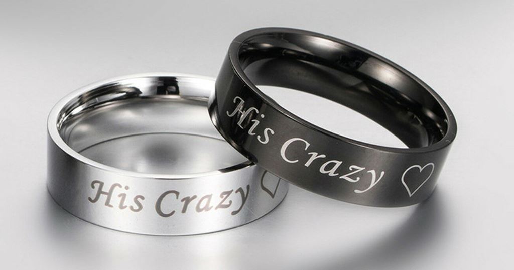 MRoyale™ Couple's Matching Stainless Steel 'His Crazy/Her Weirdo' Wedding Band Ring men's ring MRoyale™ Fashion