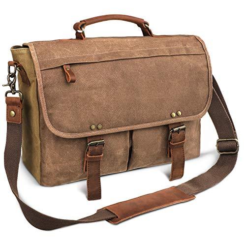 MROYALE™ Vintage Waxed Canvas/Leather 15.6" Laptop Crossbody Messenger Briefcase Messenger Bag MRoyale™ Fashion Brown