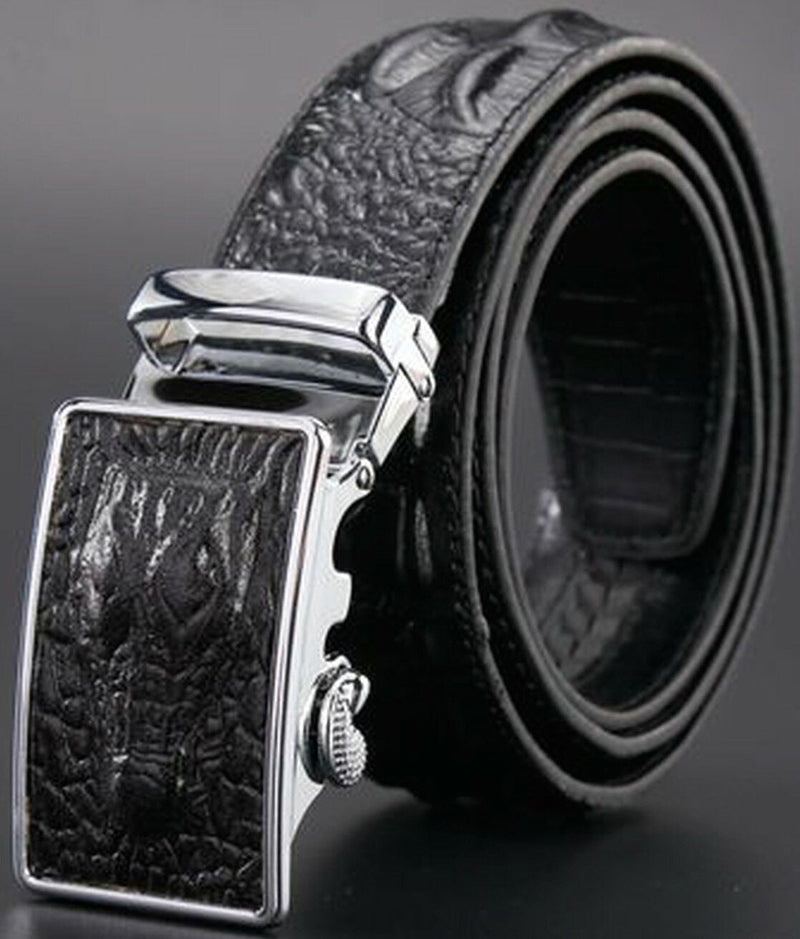 MROYALE™ Faux Alligator Skin Embossed Leather Ratchet Belt | Men's Crocodile Automatic Buckle mens belts MRoyale™ Black Fits All Sizes Below 38"