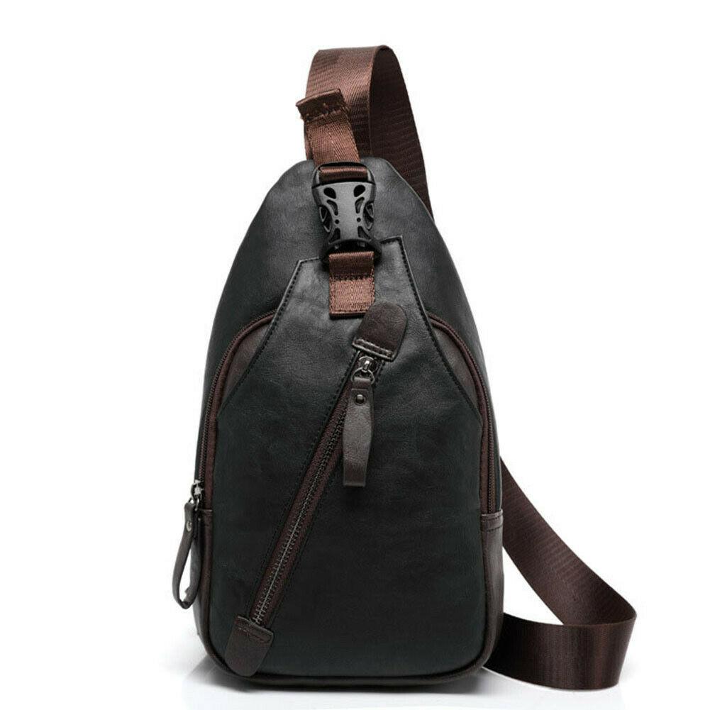 MROYALE™ Mini Sling Men's Leather Chest Crossbody Shoulder Biker Day Bag sling chest bag MRoyale™ Fashion Black