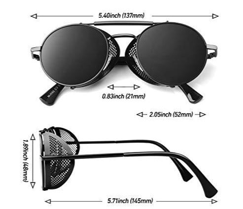 MSUNXPRO™ Polarized Steampunk Sunglasses - Retro Round Side Shield Metal Goggles Sunglasses MSUNXPRO™