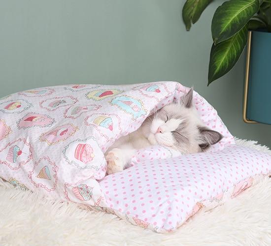 PETLAVISH™ Burrow Calming Cat/Puppy Sleeping Bag - Cozy Plush Kennel w/ Pillow Pet Bed PETLAVISH™ Fashion Baby Pink Small (45x30cm)