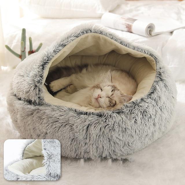 PETLAVISH™ Burrow Calming Cave Cat/Dog Bed S-XL: Cozy Plush Sleeping Kennel Pet Bed PETLAVISH™ Grey Small (14in)