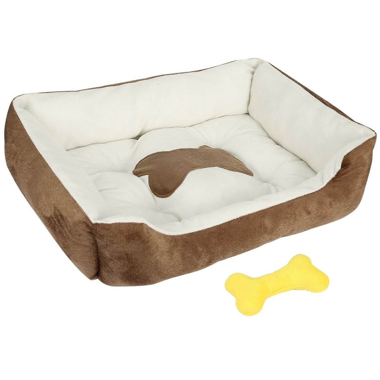 PETLAVISH™ Plush Dog/Cat Non-Slip Bed: S-XXL Cozy Fleece Cushion Mat Kennel w/ BONE Toy Pet Bed PETLAVISH™ Fashion S (19.69"x15.75"x5.91") Brown