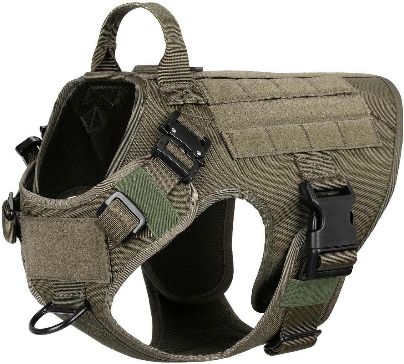 PETLAVISH™ Tactical Large Dog Harness w/ Handle: NO-PULL, Adjustable, Breathable Military Law Control Vest Dog Harness PETLAVISH™ Green S