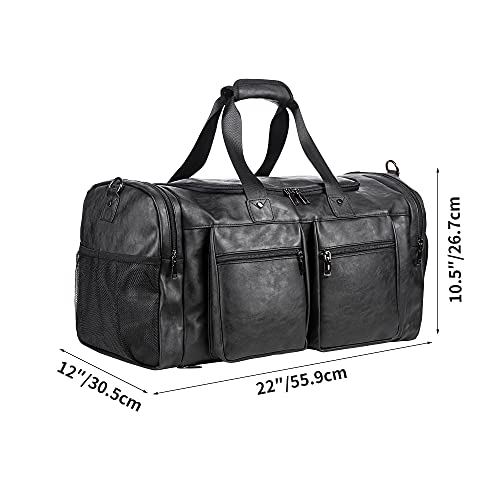 SFFashion™ 52L Leather Weekender Duffel Bag w/ Shoe Compartment- Waterproof Travel Bag SFFashion™