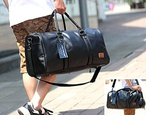 SFFashion™ Leather Weekender Duffel Bag w/ Shoe Compartment - Travel Carry On Bag Duffle Travel Bag SFFashion™