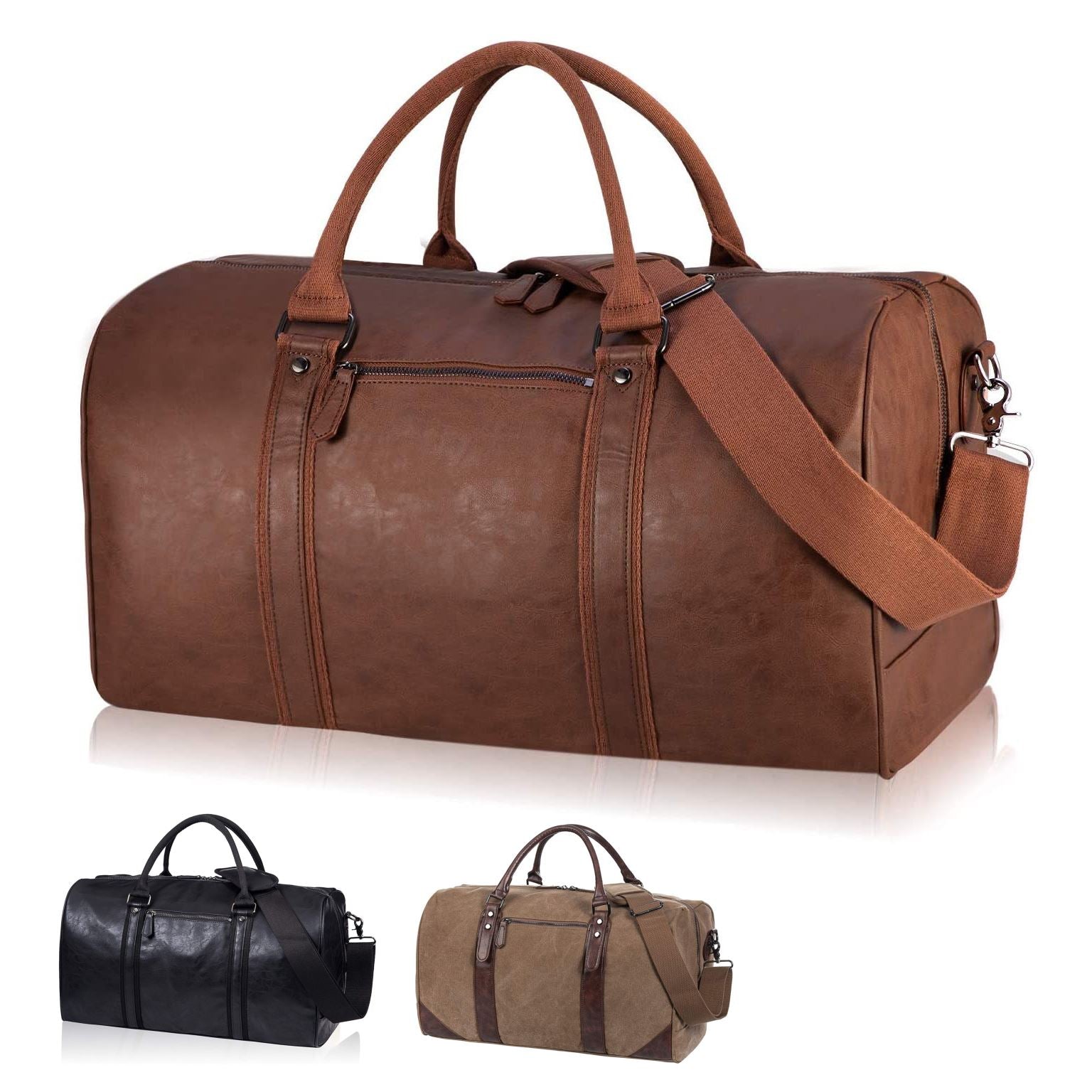 SYFashion™ Men's Vintage Leather 52L Oversized Travel Gym Duffle Weekend Bag Duffle Travel Bag SYFashion™ Brown 