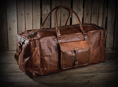 UrbanLeatherZ™ Men's 100% Leather 24in Vintage Brown Duffle Weekend Travel Bag Duffle Travel Bag UrbanLeatherZ™