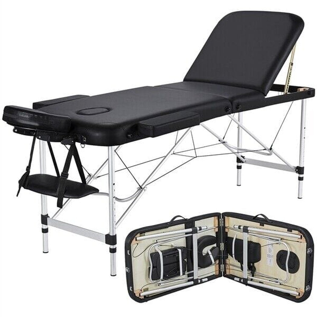 BMASSAGEX™ Adjustable 3-Fold 84&quot; Massage Table | Aluminum Portable Salon Spa Bed massage table BMASSAGEX™ Black 