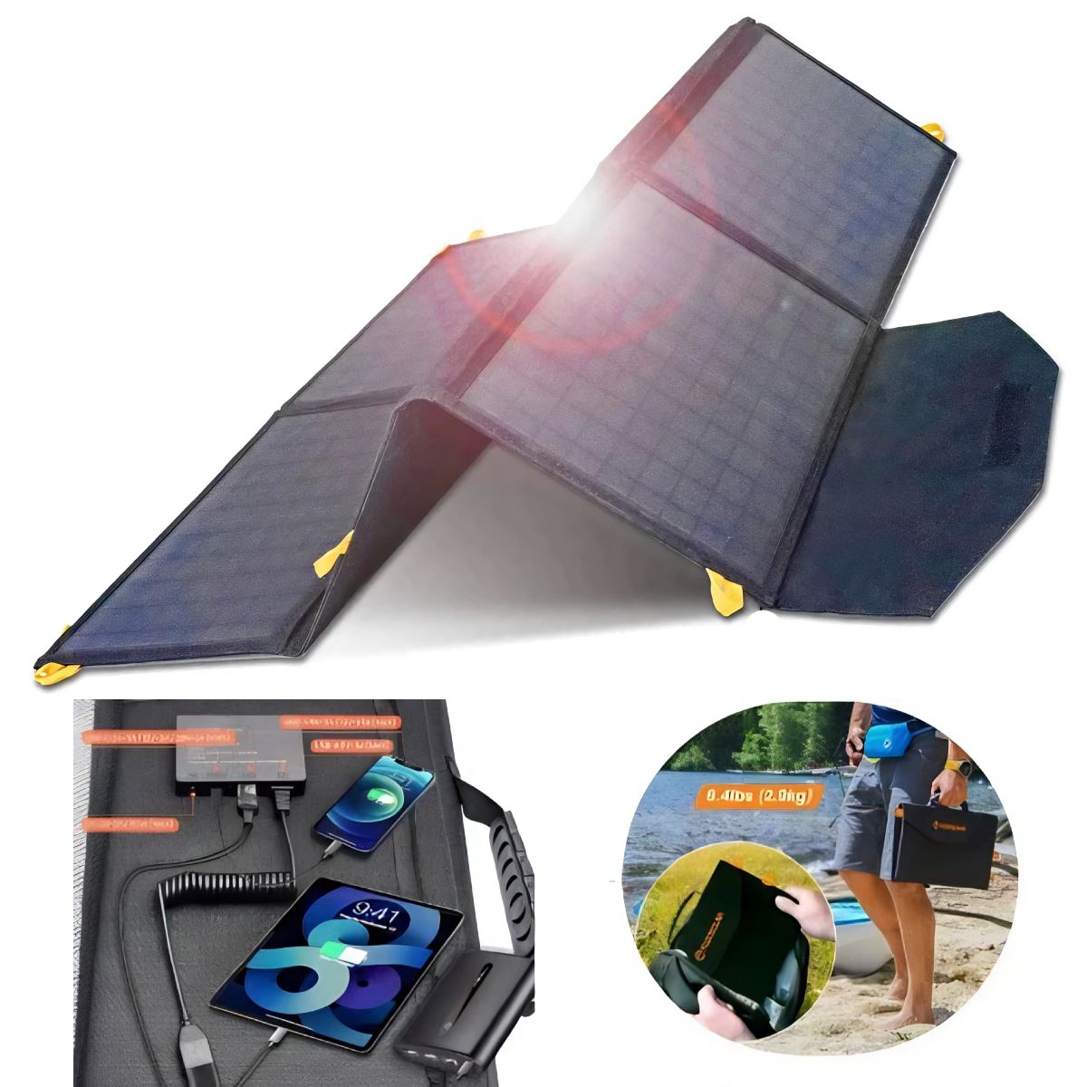 FXSolar™ 60W Folding Solar Panel Kit: Portable, 20V, 10-in-1 Connectors, Waterproof Solar Panels FXSolar™ 