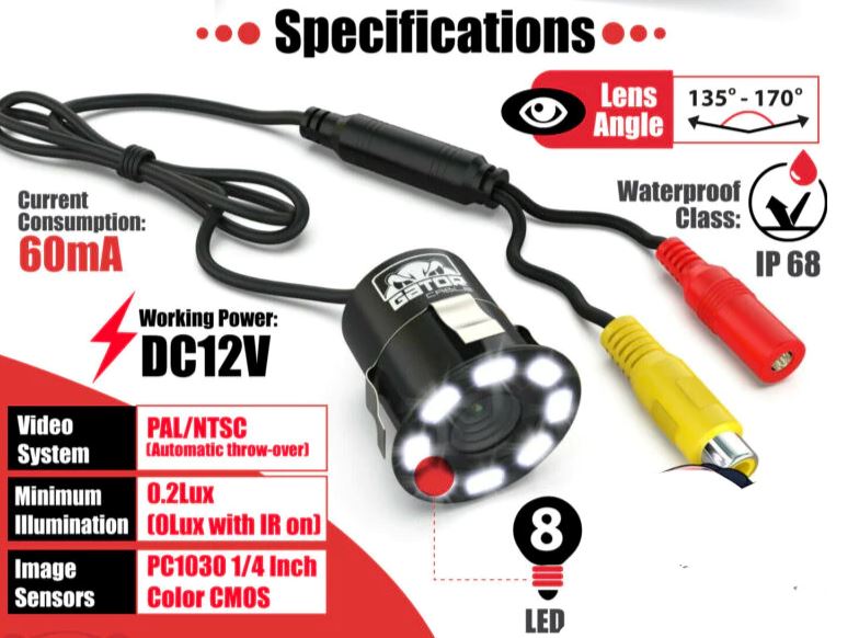 GatorXPro™ Car Rear View Reverse Camera: 170° HD, 8LED Backup Parking Cam, Night Vision car rear view camera GatorXPro™ 