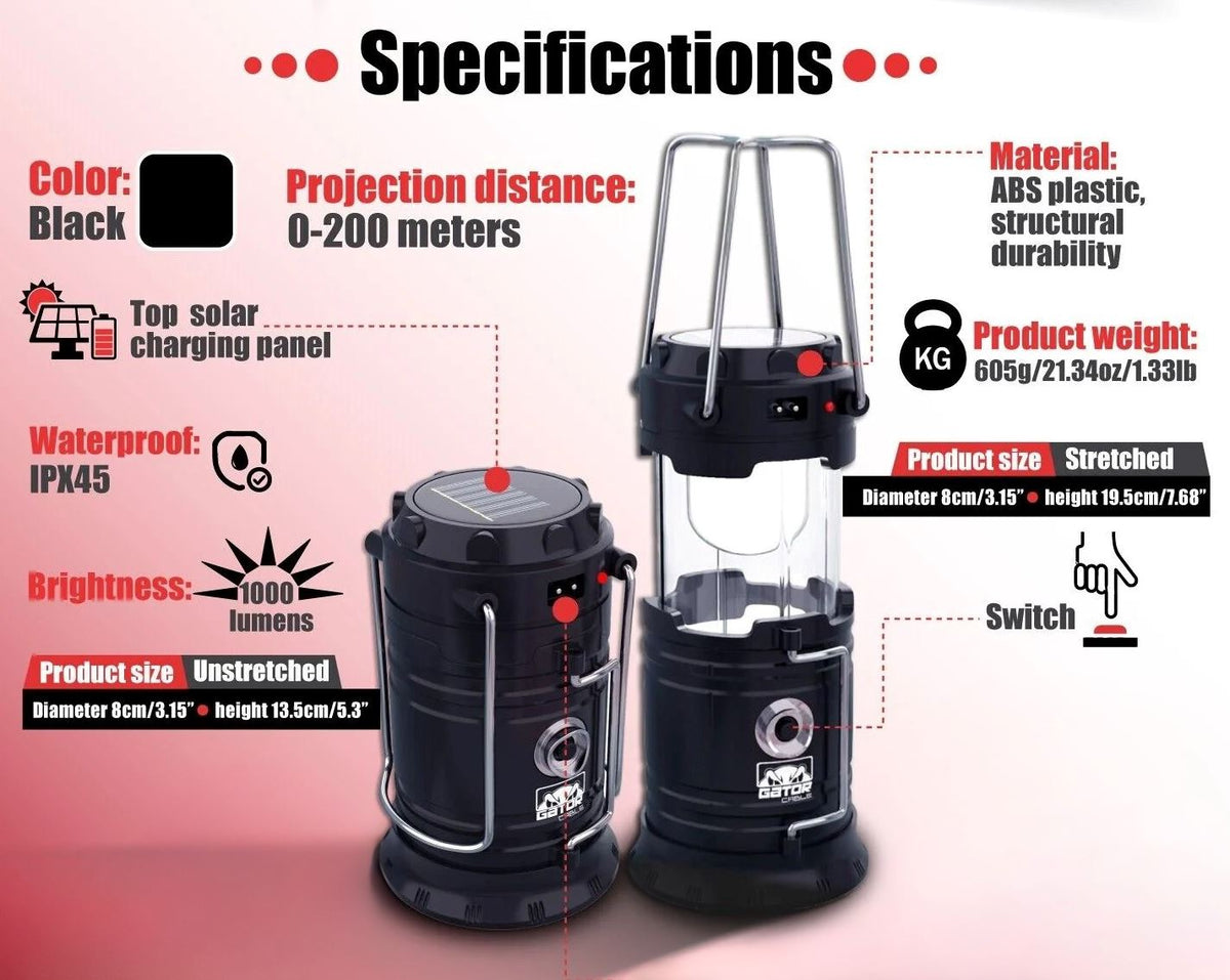 GatorXPro™ Solar Power Bank + LED Camping Lantern: Rechargeable Solar Flashlight USB GatorXPro™ 
