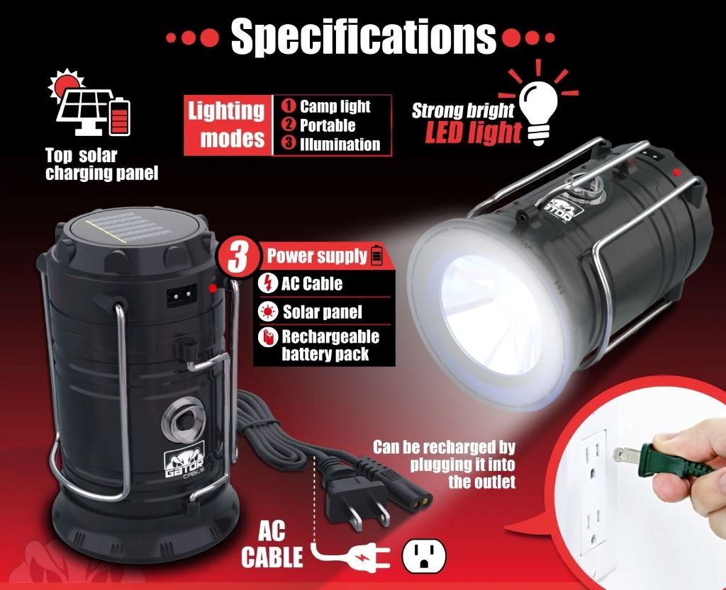 GatorXPro™ Solar Power Bank + LED Camping Lantern: Rechargeable Solar Flashlight USB GatorXPro™ 