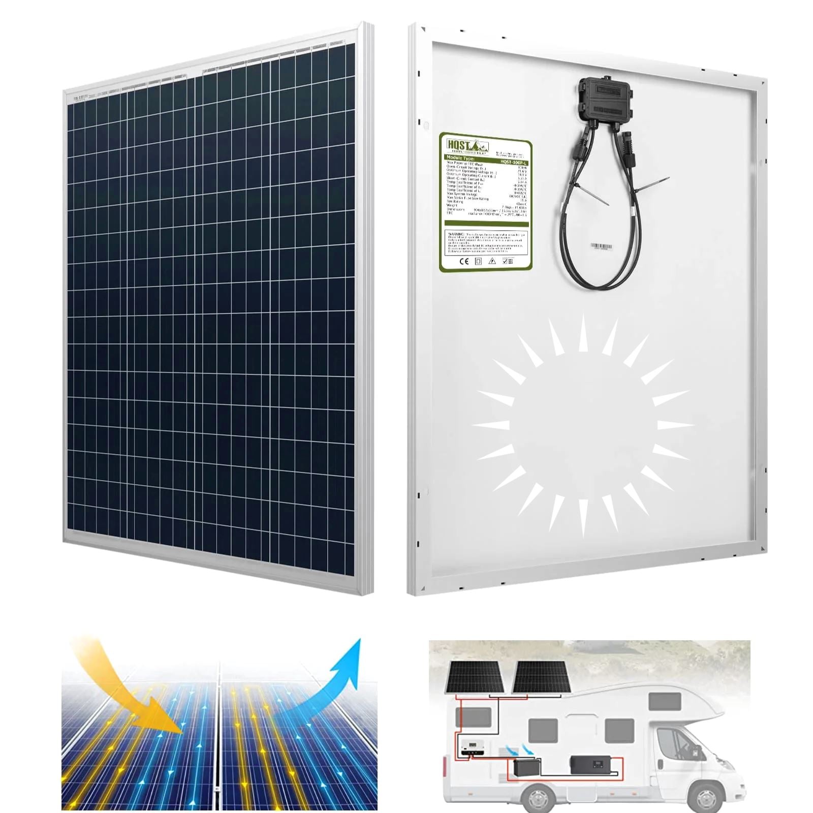 HQSolarX™ 100 Watt Solar Panel: Polycrystalline, 12V, Compact, High Efficiency Power Solar Panels HQSolarX™ 