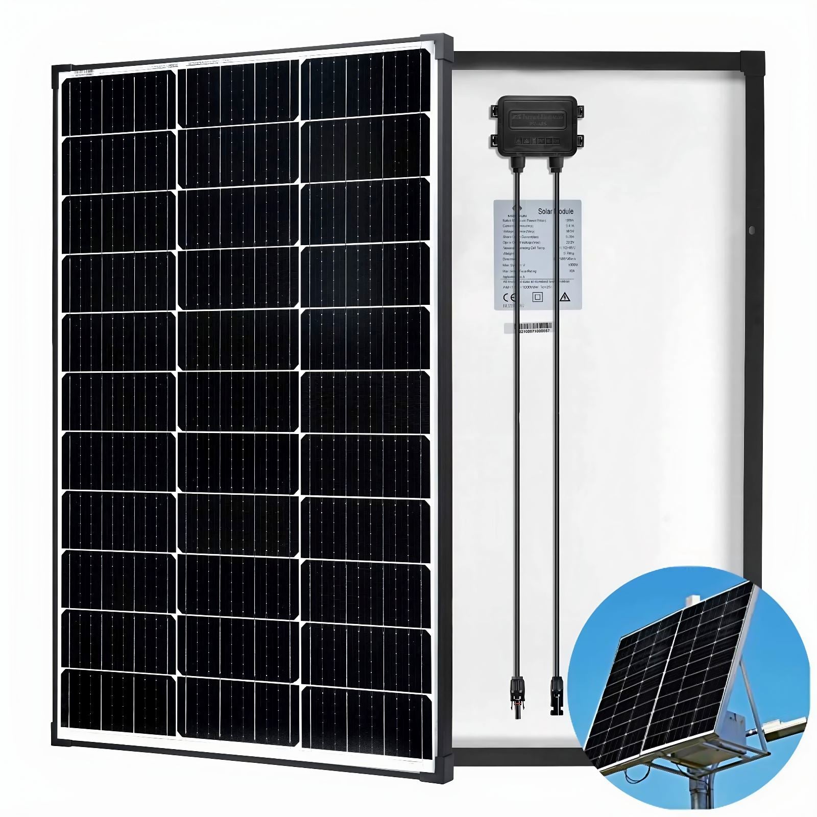 MSolarQ™ 100W Solar Panel: Monocrystalline, 12V, 22.8% High-Efficiency Off-Grid Solar Panels MSolarQ™ 