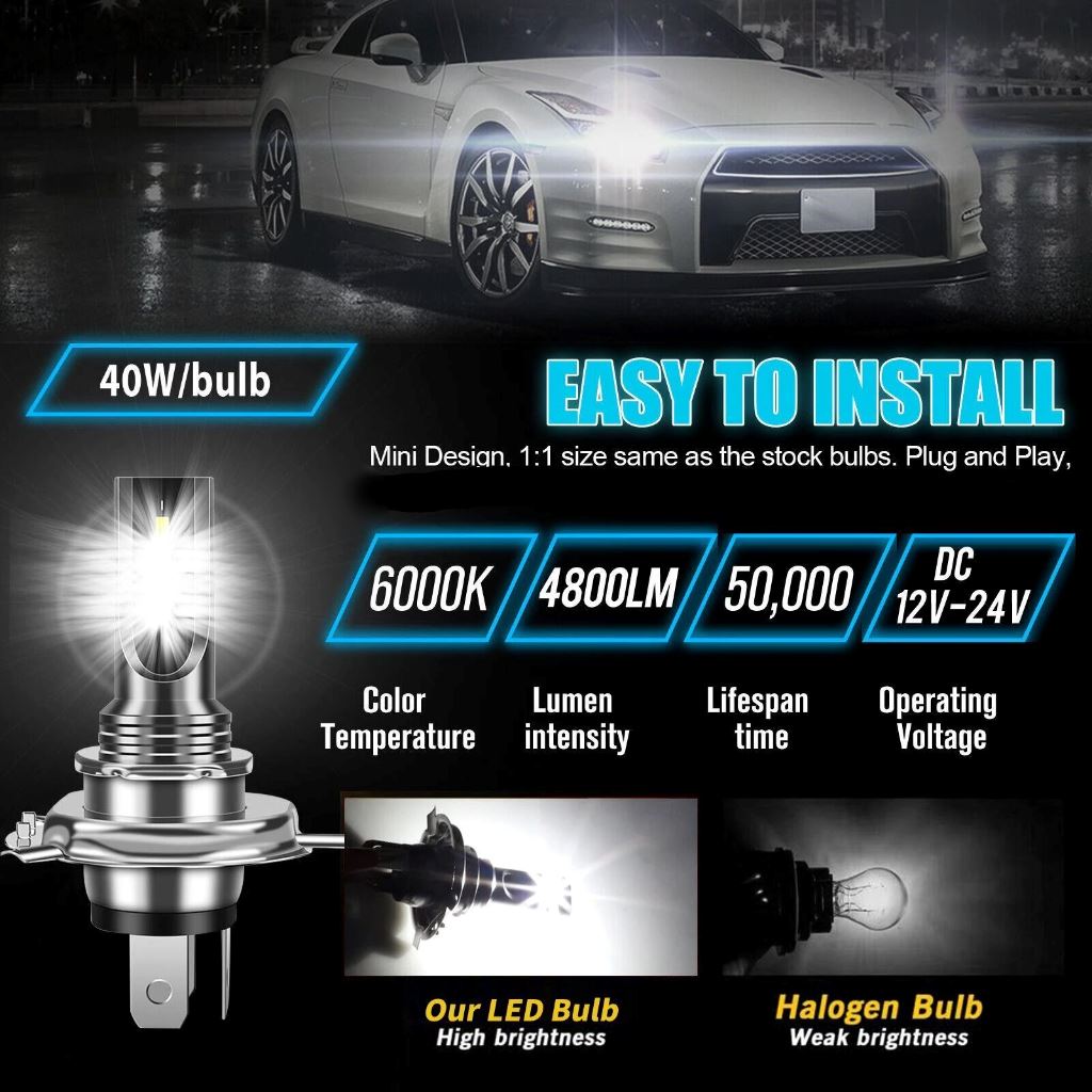 NSILux™ H4 LED Fog Driving Light Kit: 9003 Hi-Low Beam, 6000K Super Bright White Car Headlights NSILux™ 