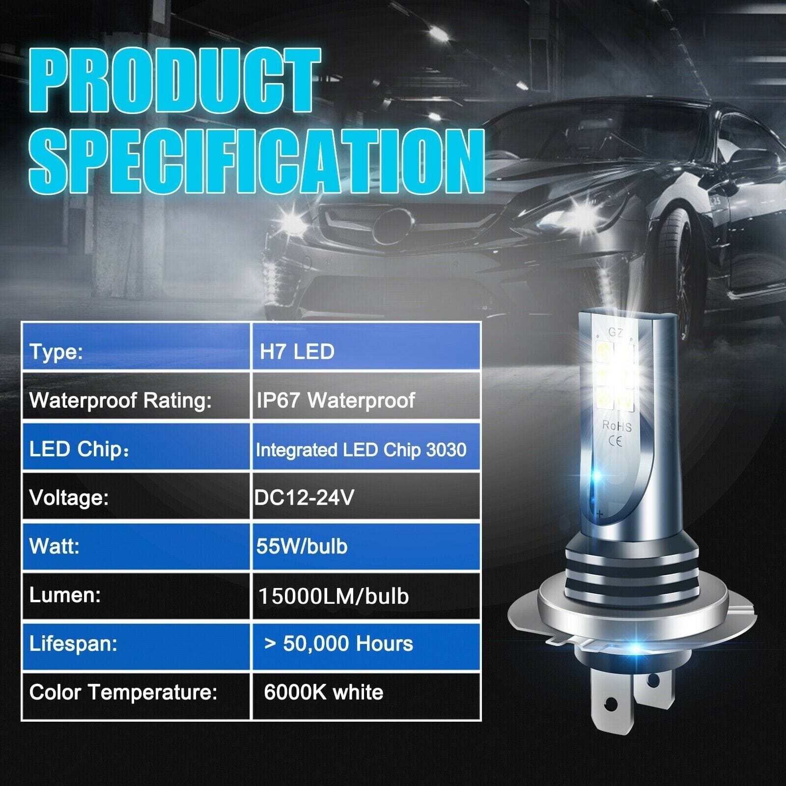 NSILux™ H7 LED Fog Driving Light Kit: DRL Hi-Low Beam, 6000K, 30000LM Super Bright Car Headlights NSILux™ 