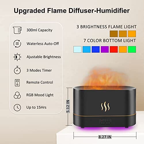 PLWMax™ 300ml 7 Colors 3D Flame Mist Essential Oil Diffuser: Aroma Air Humidifier flame mist diffuser PLWMax™ 