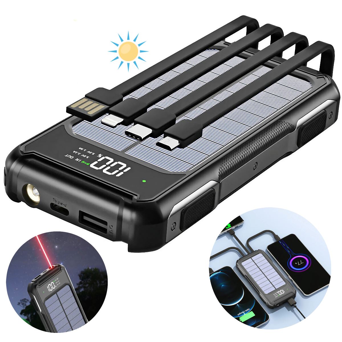 SMAXElite™ Portable Solar Power Bank: 30,000mAH, 4 USB Built-in Cables, Waterproof Cell Phone Charger power bank SMAXPro™ 