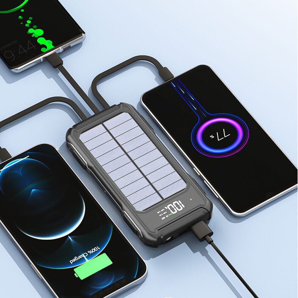SMAXElite™ Portable Solar Power Bank: 30,000mAH, 4 USB Built-in Cables, Waterproof Cell Phone Charger power bank SMAXPro™ 