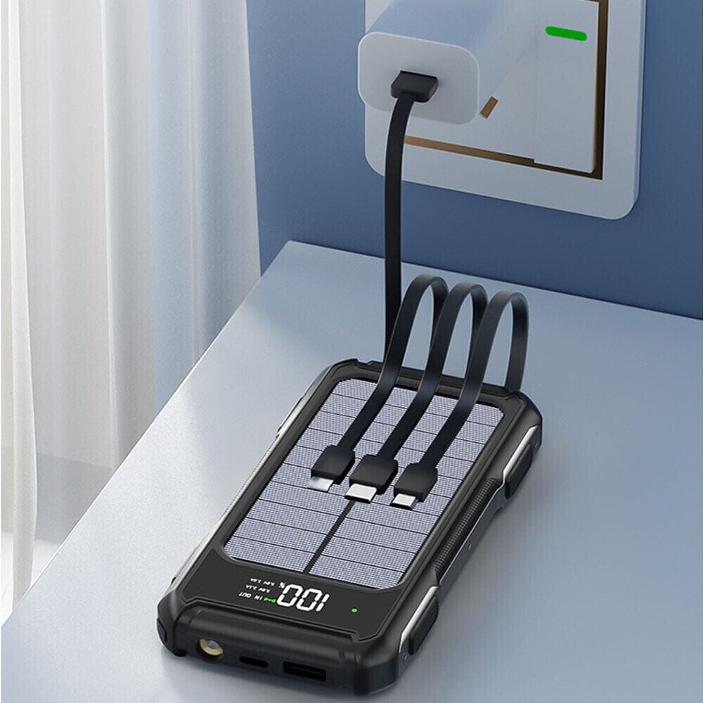 SMAXElite™ Portable Solar Power Bank: 30,000mAH, 4 USB Built-in Cables, Waterproof Cell Phone Charger power bank SMAXPro™ 