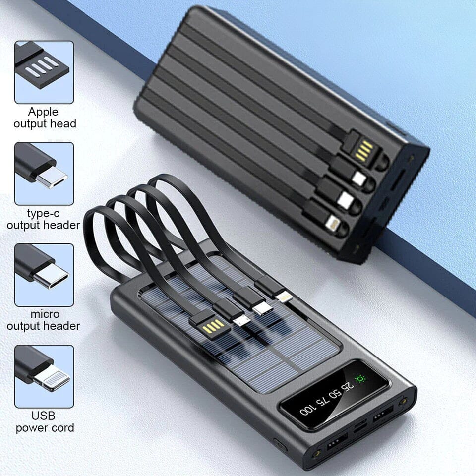 SMAXPlus™ Portable Solar Power Bank: 30,000mAH, 4 USB Built-in Cables, Waterproof Cell Phone Charger power bank SMAXPlus™ 