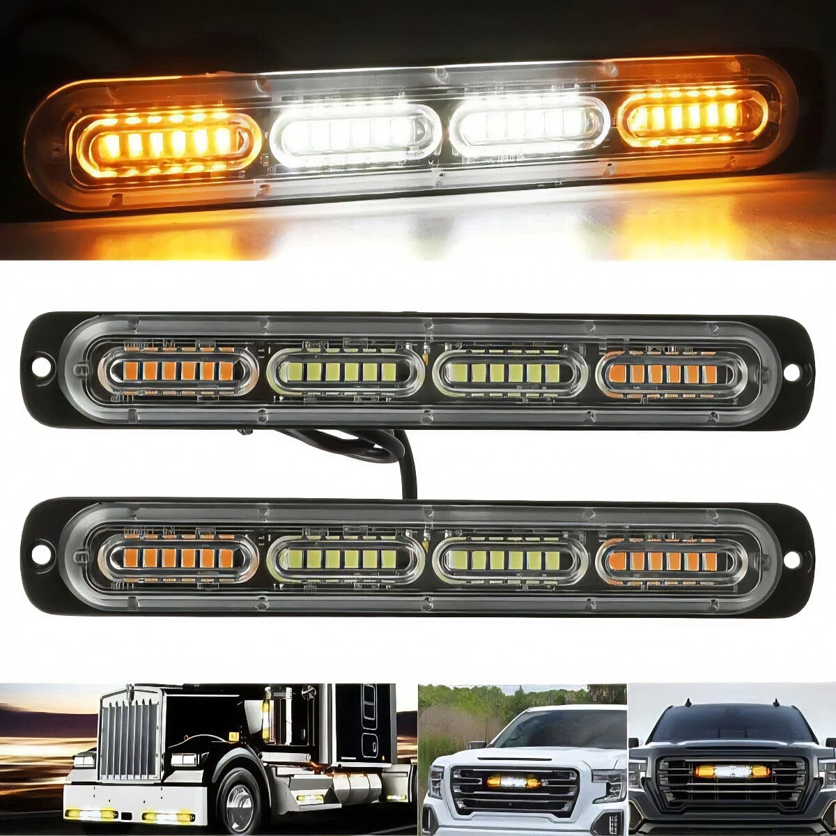 SMAXPro™ 24LED Strobe Light Bars (2x) - Amber/White, Warning Hazard, Flashing Beacon strobe light bar SMAXPro™ 