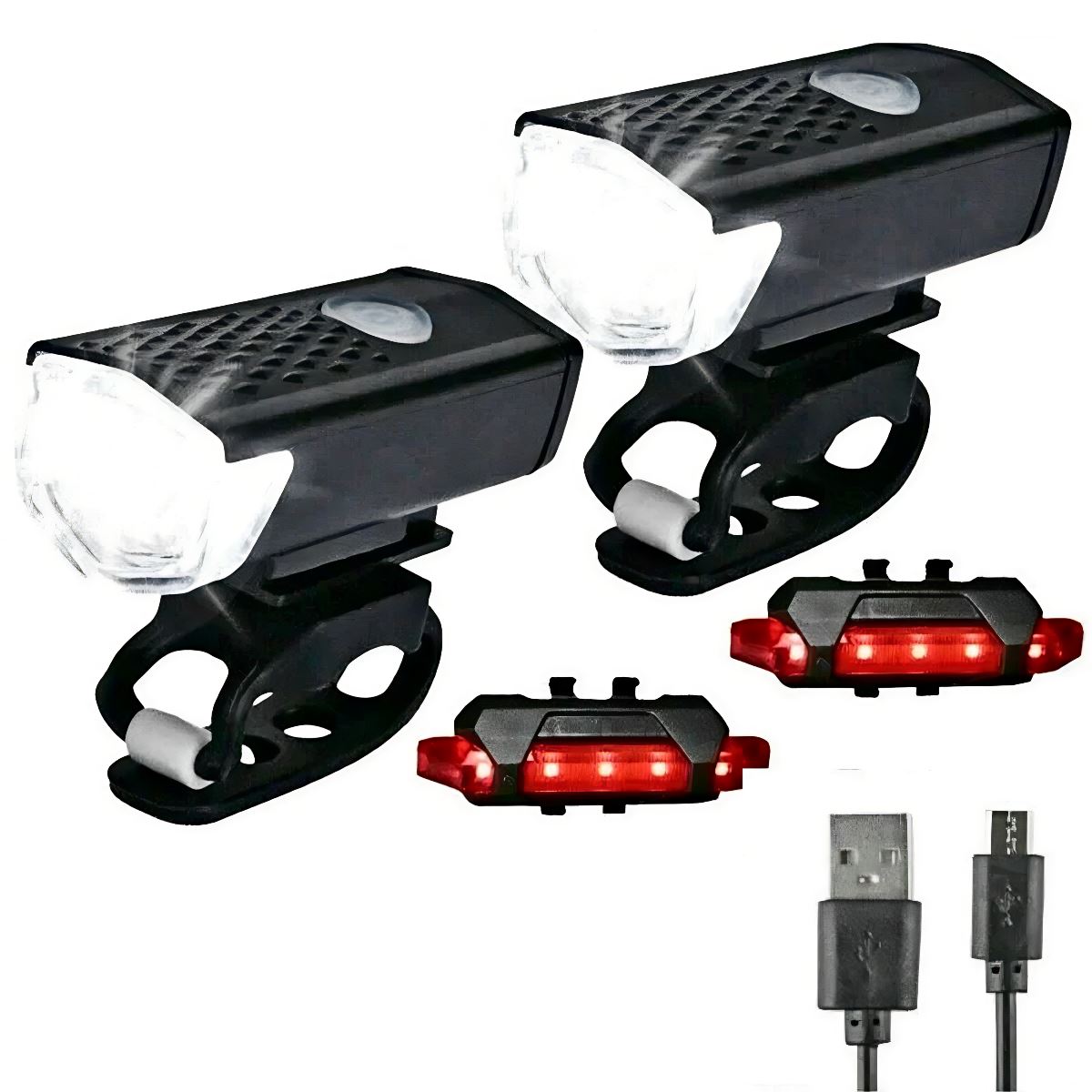 SMAXPro™ 2Sets LED Rechargeable Bicycle Headlights: Front + Rear Bike Lamps USB bike led SMAXPro™ 