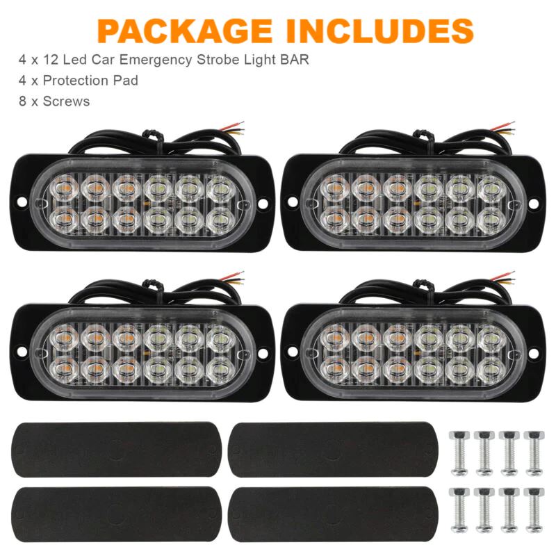 SMAXPro™ 4x 12LED Strobe Light Bars - Amber/White, Warning Hazard, Flashing Beacon strobe light bar SMAXPro™ 