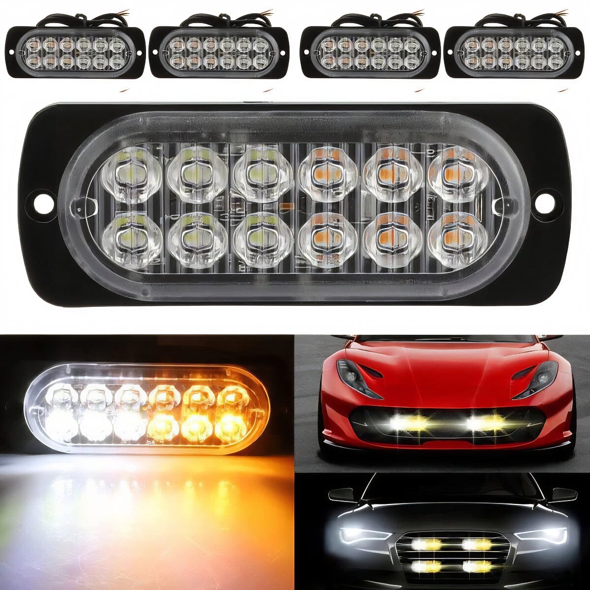 SMAXPro™ 4x 12LED Strobe Light Bars - Amber/White, Warning Hazard, Flashing Beacon strobe light bar SMAXPro™ 