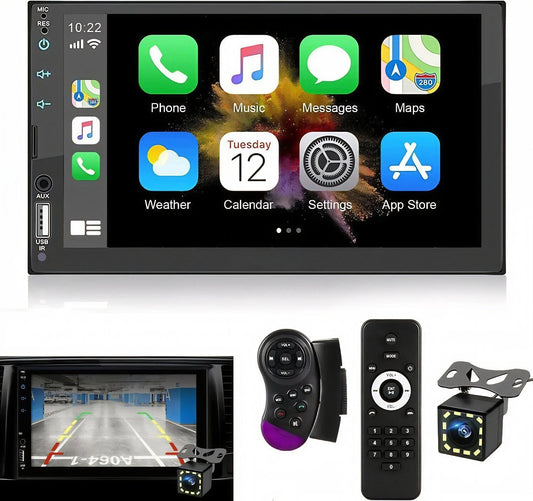 SMAXPro™ 7" CarPlay/Android Stereo Receiver + Rearview Camera: 2 Din Multimedia, HD Touchscreen car stereo SMAXPro™ 