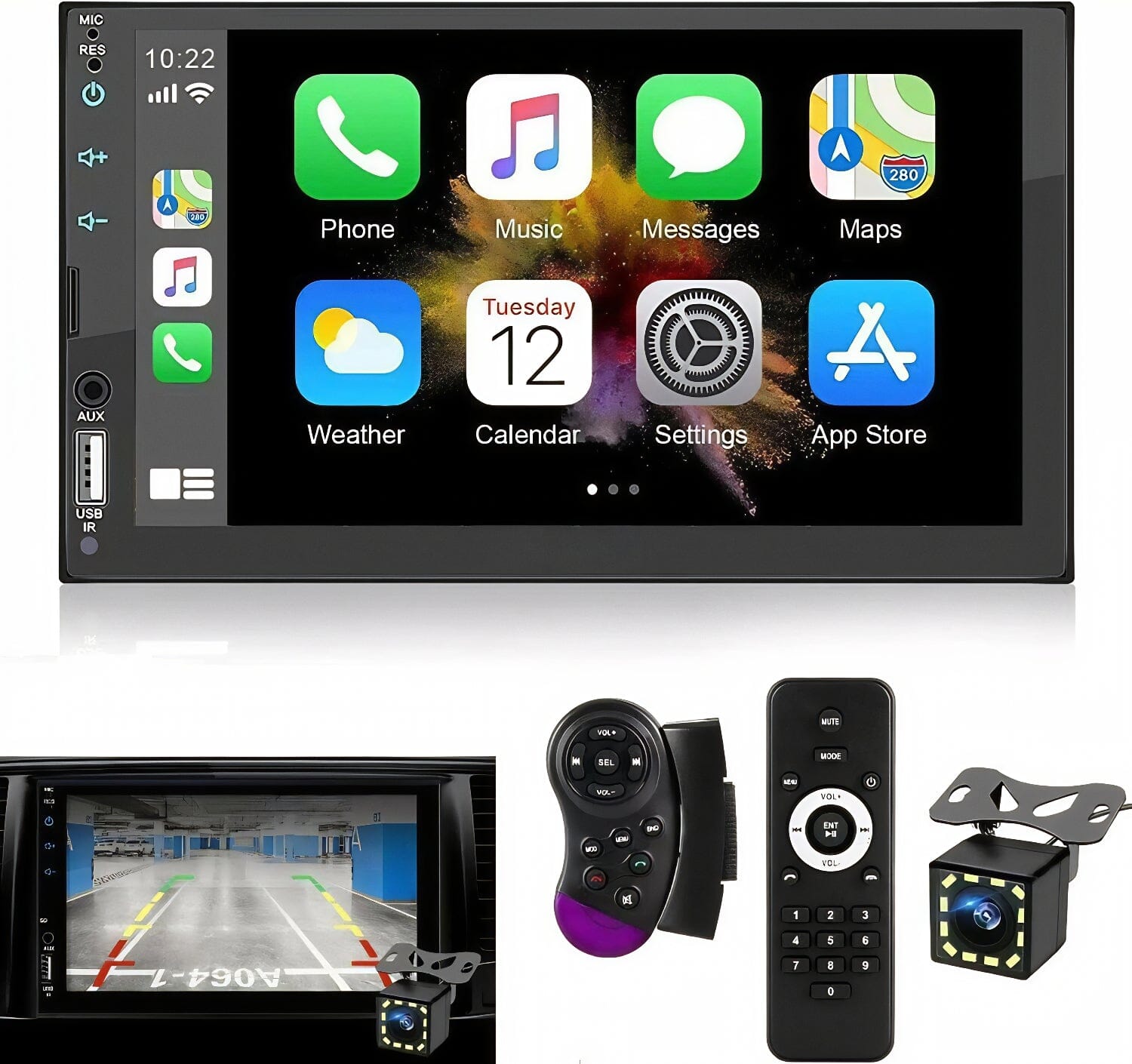 SMAXPro™ 7" CarPlay/Android Stereo Receiver + Rearview Camera: 2 Din Multimedia, HD Touchscreen car stereo SMAXPro™ 