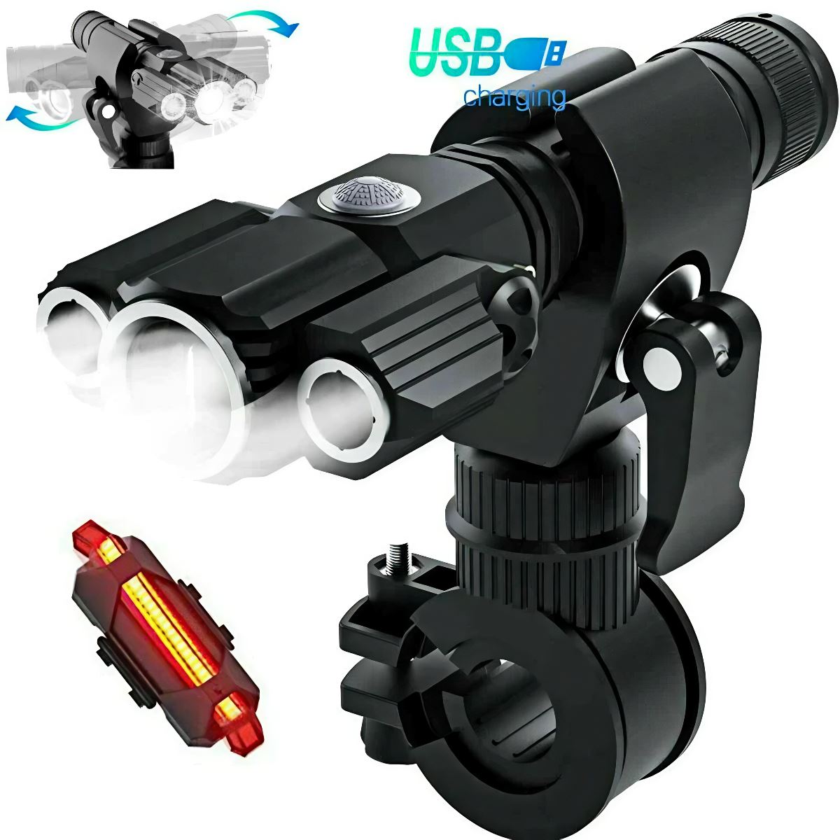 SMAXPro™ Bright LED Rechargeable Bicycle Headlight Set: Front + Rear, Zoomable, 360° Swivel bike led SMAXPro™ 