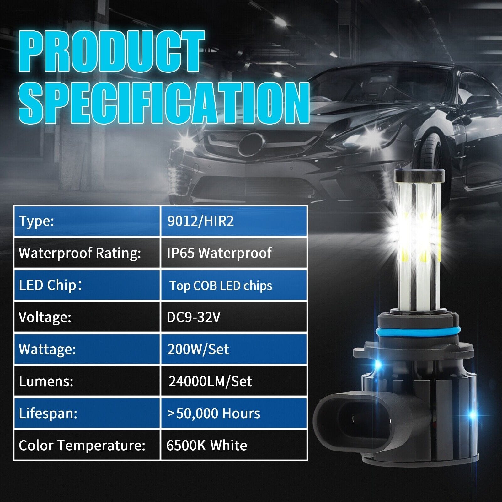 SMAXPro™ HIR2 LED Headlight Bulbs Kit: 9012, 6-sides, Hi-Low Beam, 6500K XBright car headlights SMAXPro™ 
