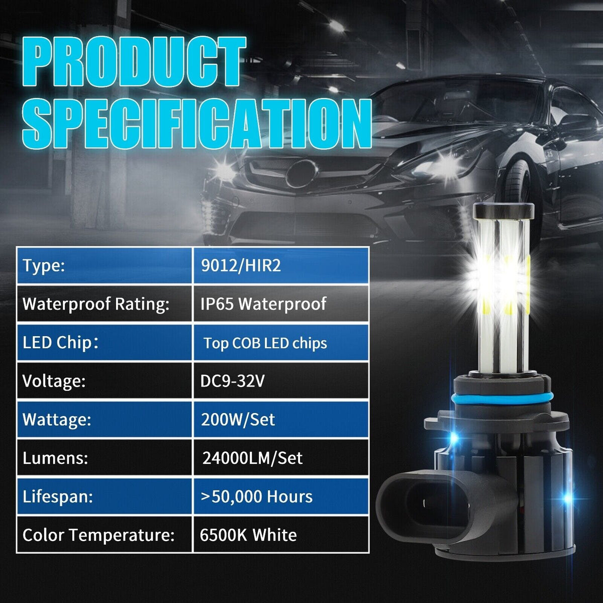 SMAXPro™ HIR2 LED Headlight Bulbs Kit: 9012, 6-sides, Hi-Low Beam, 6500K XBright car headlights SMAXPro™ 