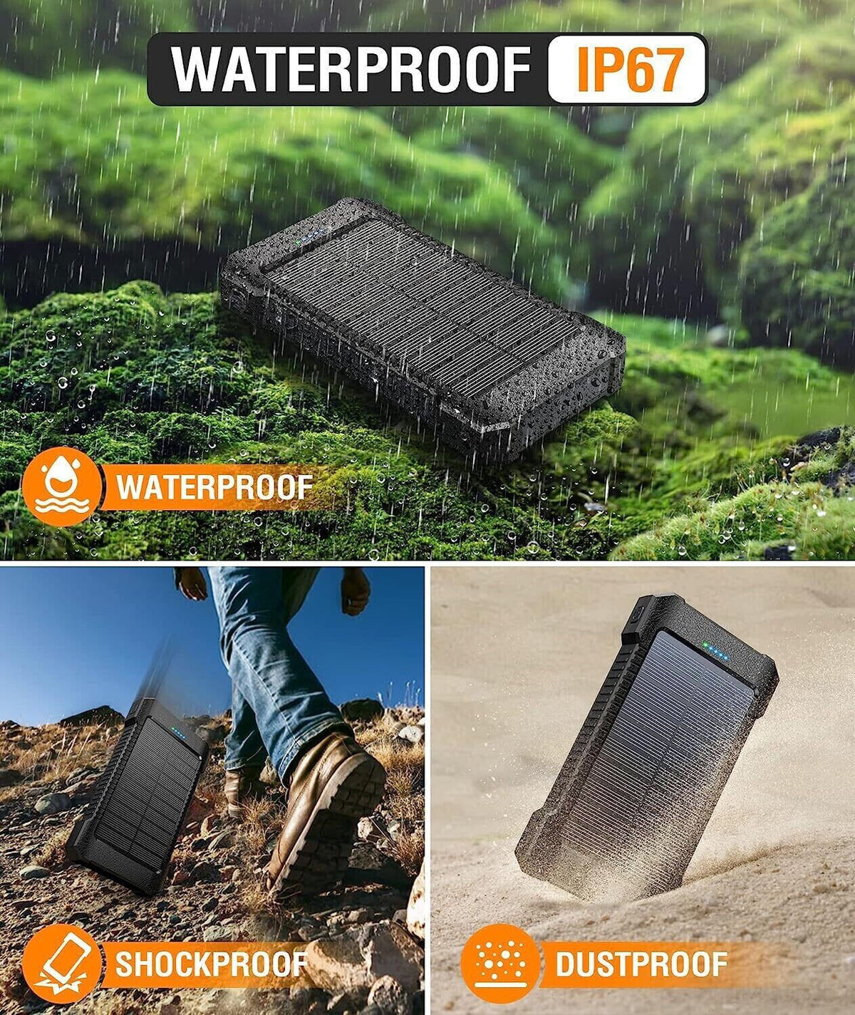 SMAXPro™ Portable Solar Power Bank: 30,000mAH, 2 USB Ports, Waterproof Cell Phone Charger power bank EliteDealsOutlet 