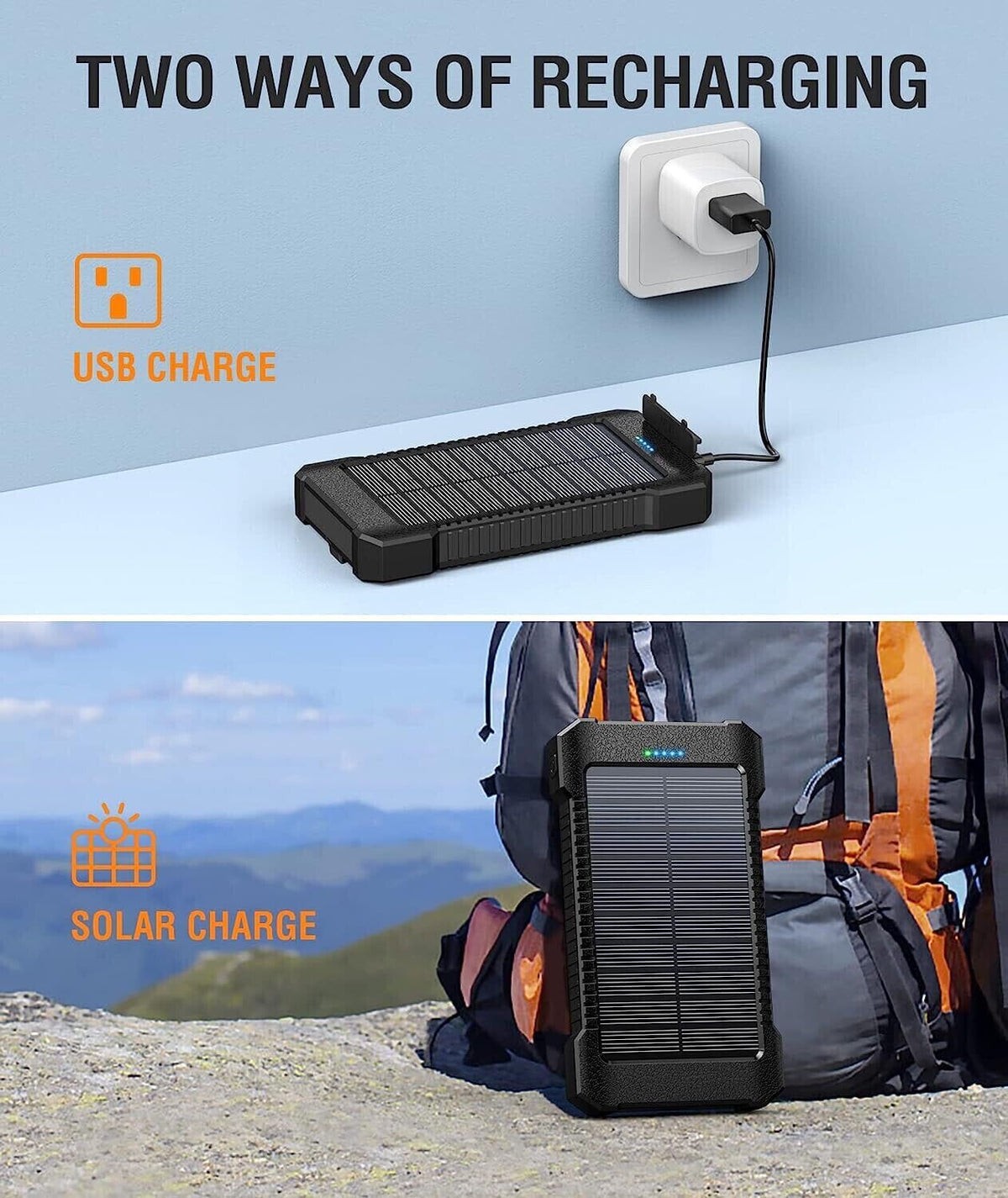 SMAXPro™ Portable Solar Power Bank: 30,000mAH, 2 USB Ports, Waterproof Cell Phone Charger power bank EliteDealsOutlet 