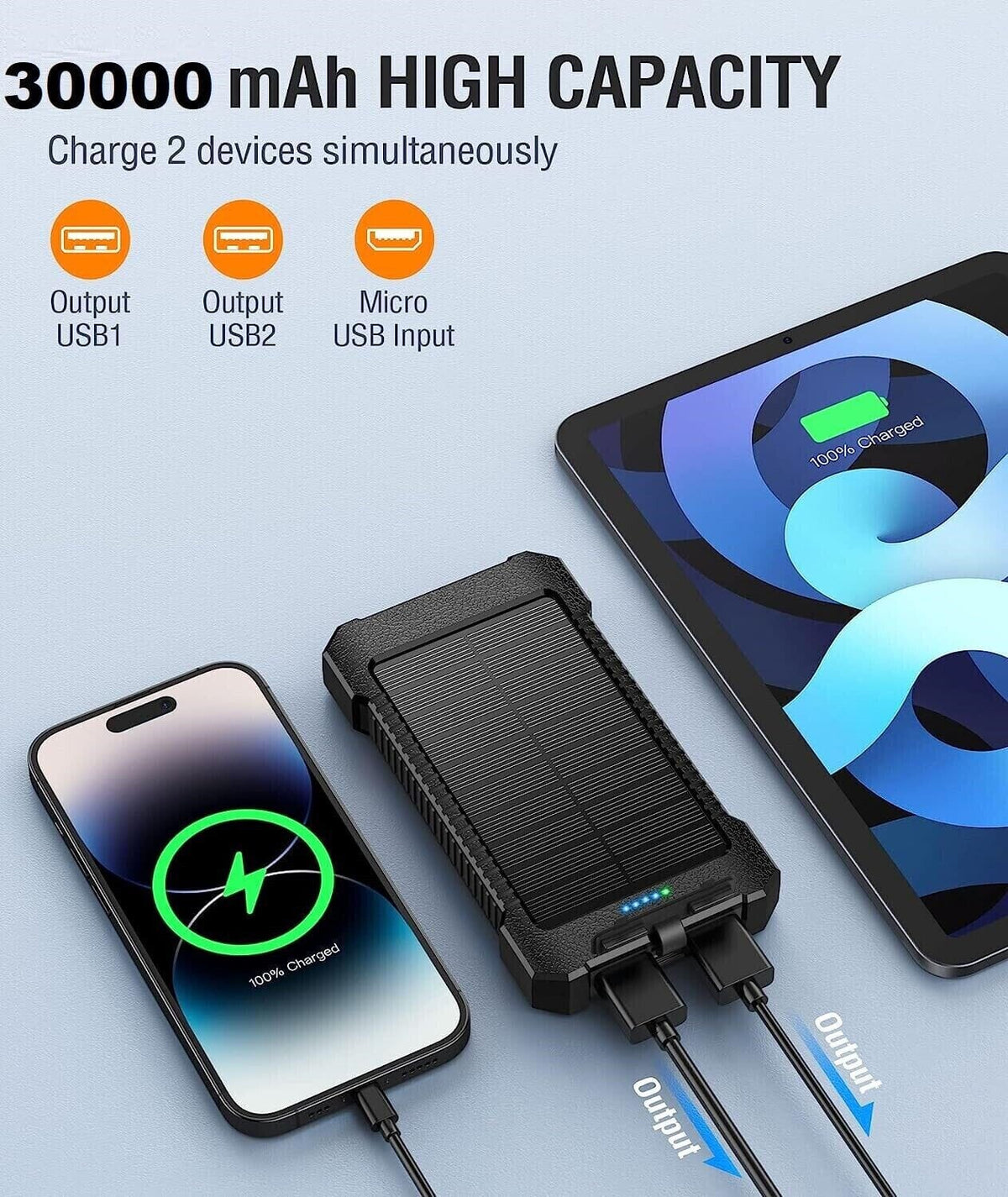 SMAXPro™ Portable Solar Power Bank: 30,000mAH, 2 USB Ports, Waterproof Cell Phone Charger power bank EliteDealsOutlet 