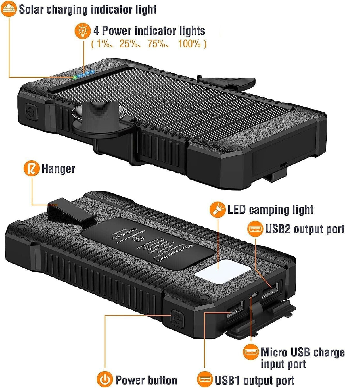 SMAXPro™ Portable Solar Power Bank: 30,000mAH, 2 USB Ports, Waterproof Cell Phone Charger power bank EliteDealsOutlet 