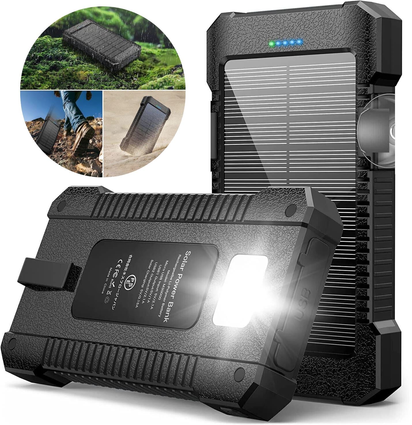 SMAXPro™ Portable Solar Power Bank: 30,000mAH, 2 USB Ports, Waterproof Cell Phone Charger power bank EliteDealsOutlet Black 