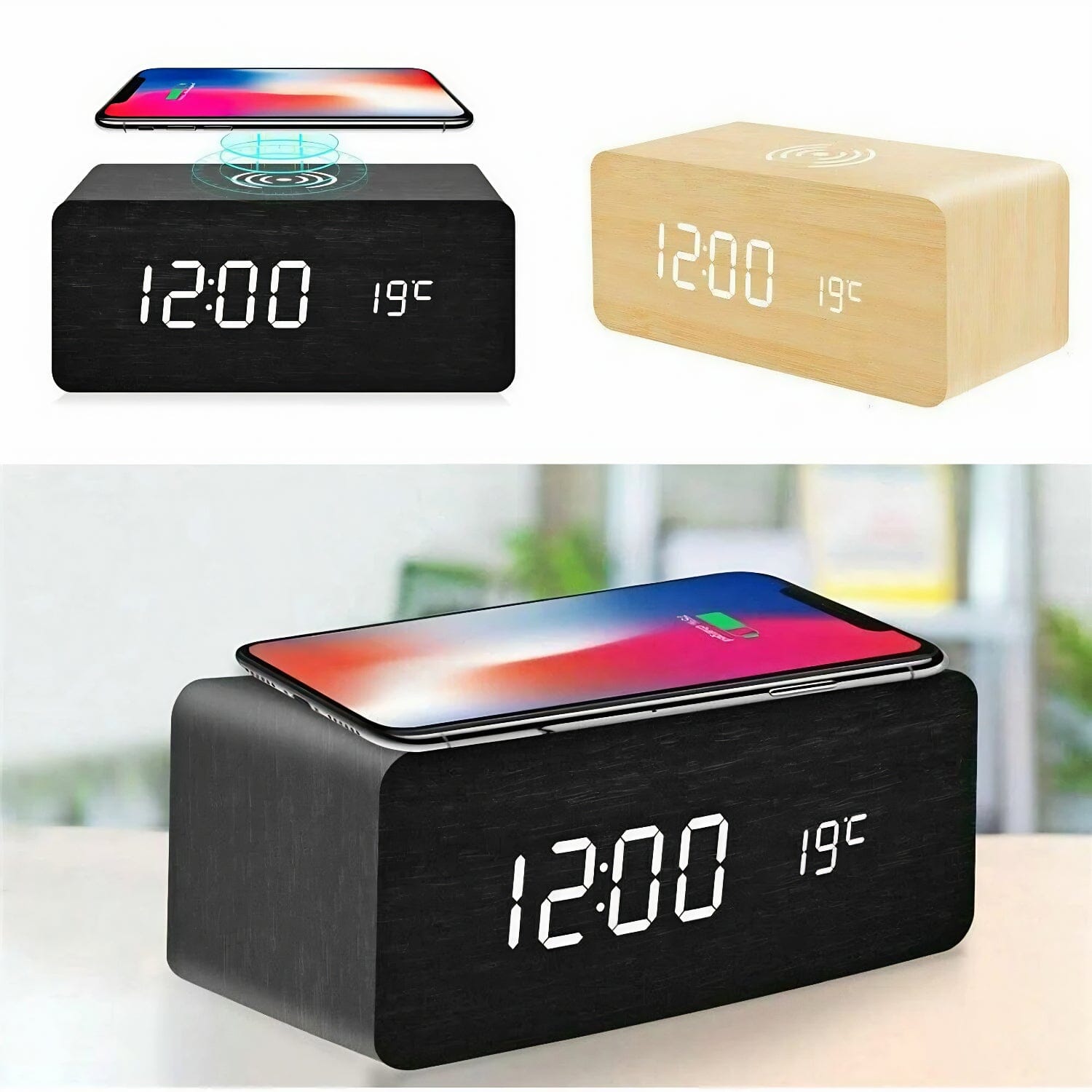 SMAXPro™ Wood Digital LED Alarm Clock + Qi Wireless Charger: Thermometer, Bamboo Decor alarm clock SMAXPro™ 