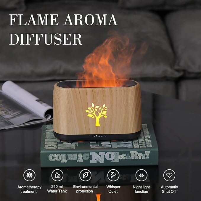 TLKGlow™ 240ml 3D Flame Mist Essential Oil Diffuser: Aroma Air Humidifier - Wood Grain TLKGlow™ 